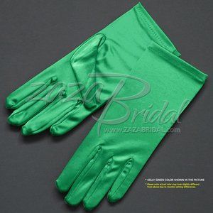Shiny Stretch Satin Dress Gloves Wrist Length 2BL - Kelly Green